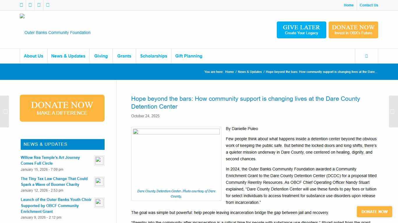 Hope beyond the bars: How community support is changing lives at the Dare County Detention Center - Outer Banks Community Foundation